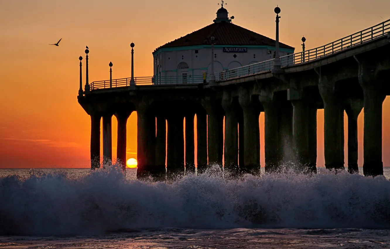 Photo wallpaper Manhattan Beach, pierce, sunset, CA, USA