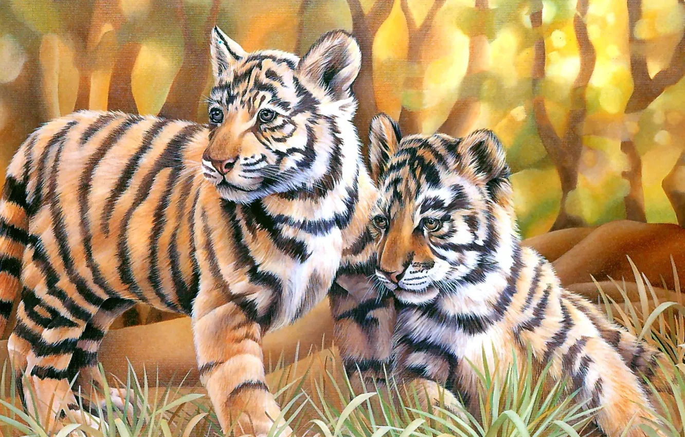 Photo wallpaper tiger, picture, kitty, two, Canadian artist, Laura Regan, Laura Regan