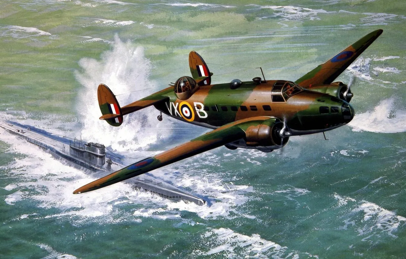 Photo wallpaper war, art, airplane, painting, aviation, Lockheed Hudson