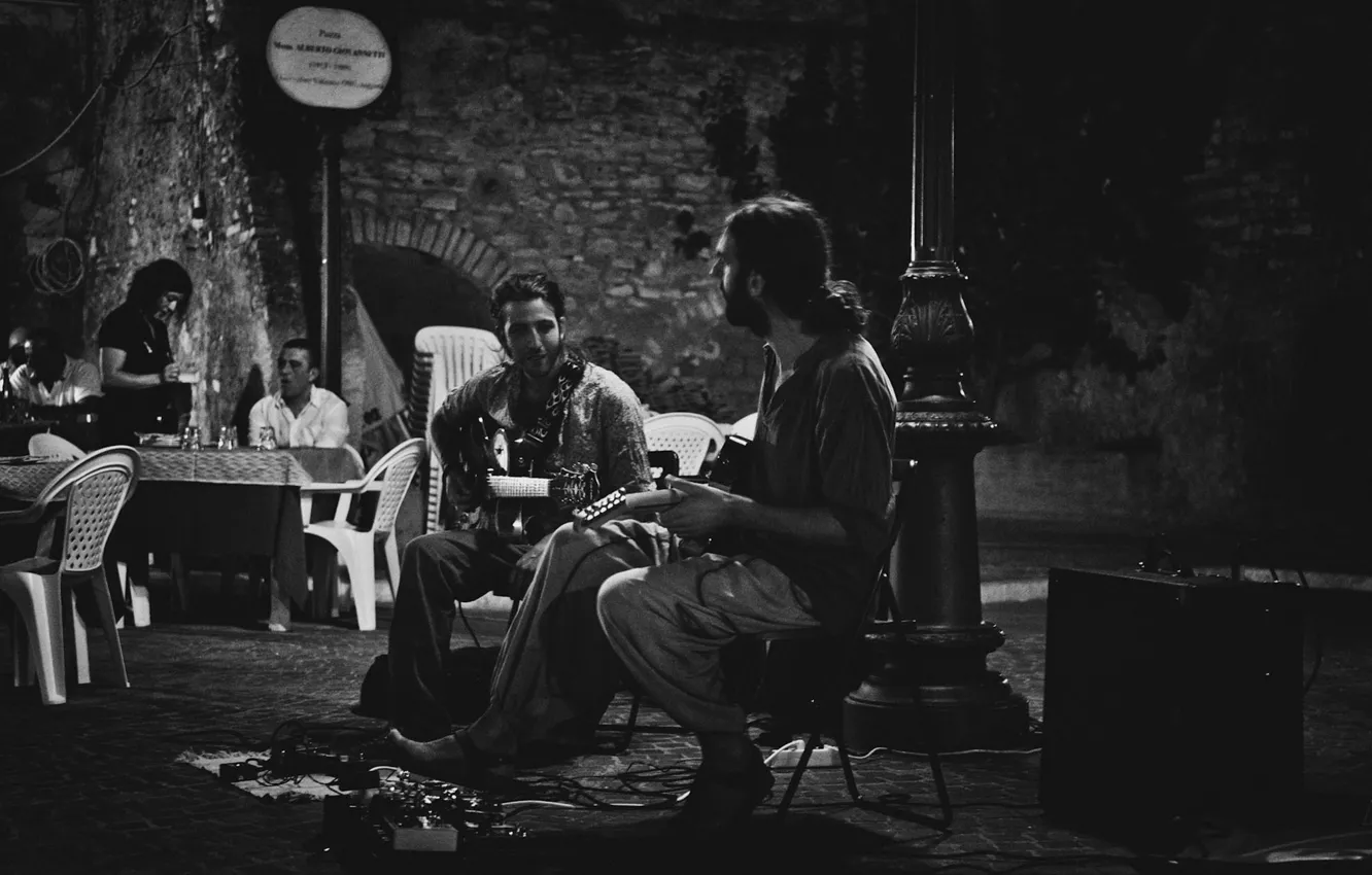 Photo wallpaper music, people, guitar, jazz, musician, city
