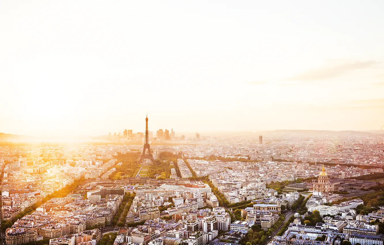 Photo wallpaper trees, the city, dawn, France, Paris, building, road, home