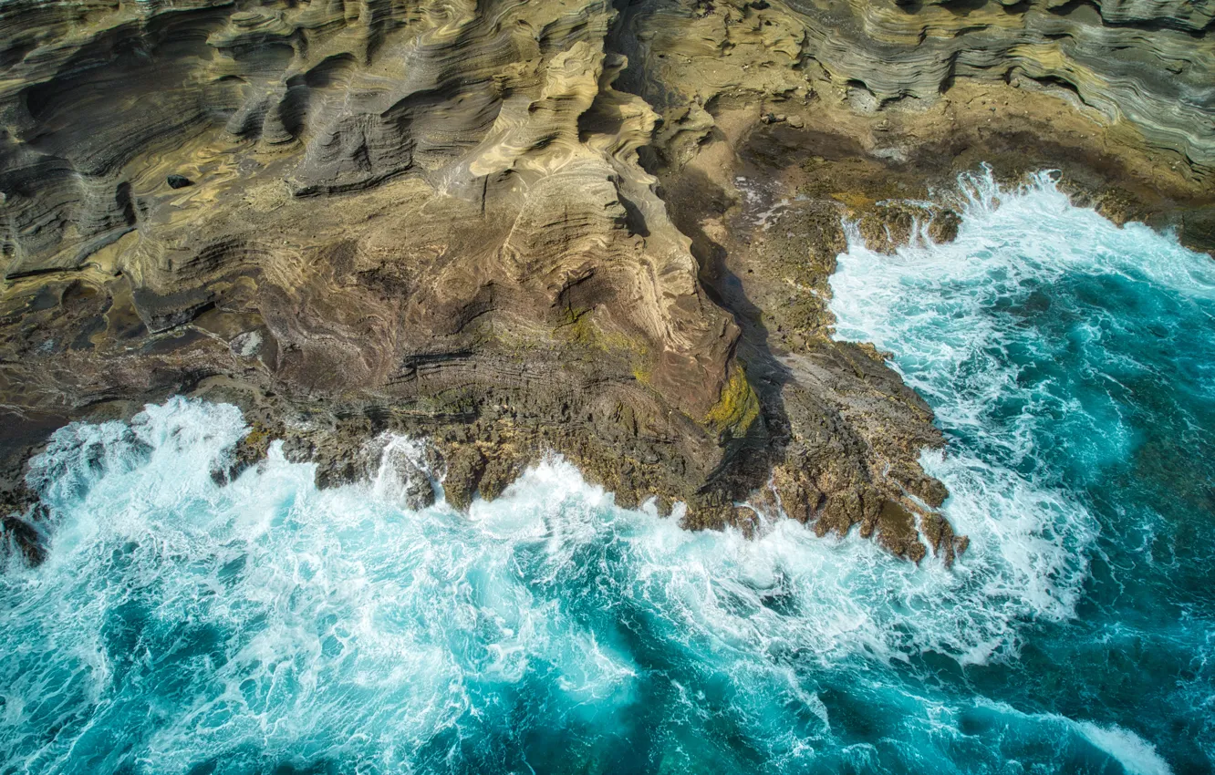 Photo wallpaper sea, wave, foam, landscape, nature, rocks, coast
