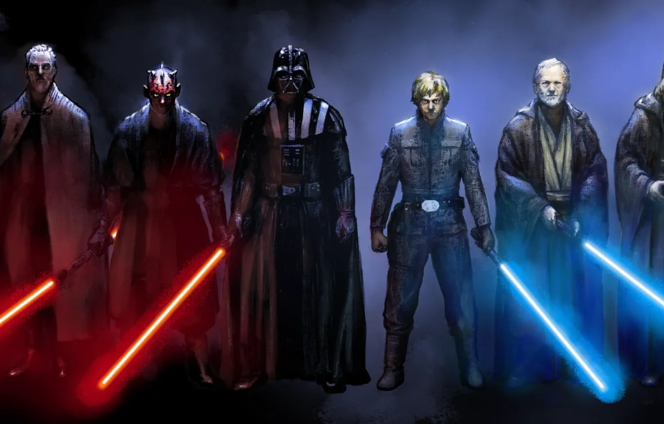 Photo wallpaper star wars, Darth Vader, Star wars, Darth maul, Obi WAN, Emperor Palpatine, Qui-Gon, count Dooku