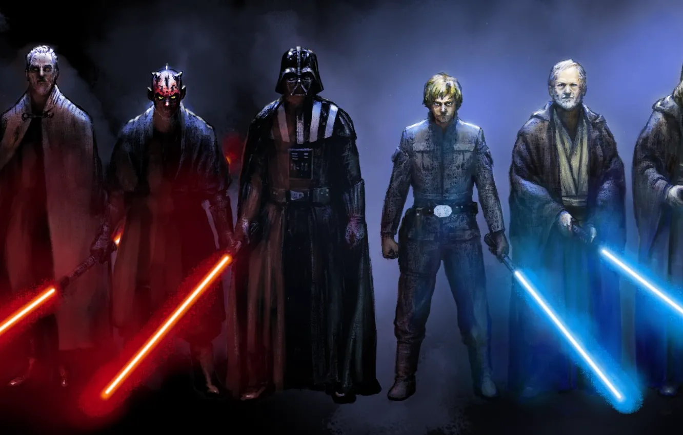 Photo wallpaper Star Wars, star wars, Darth Vader, Darth Maul, Count Dooku, Obi WAN, Emperor Palpatine, Qui-Gon