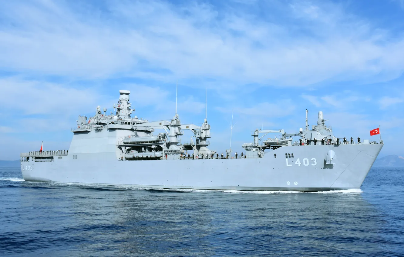 Photo wallpaper amphibious assault ship, Turkish Navy, TCG Starboard