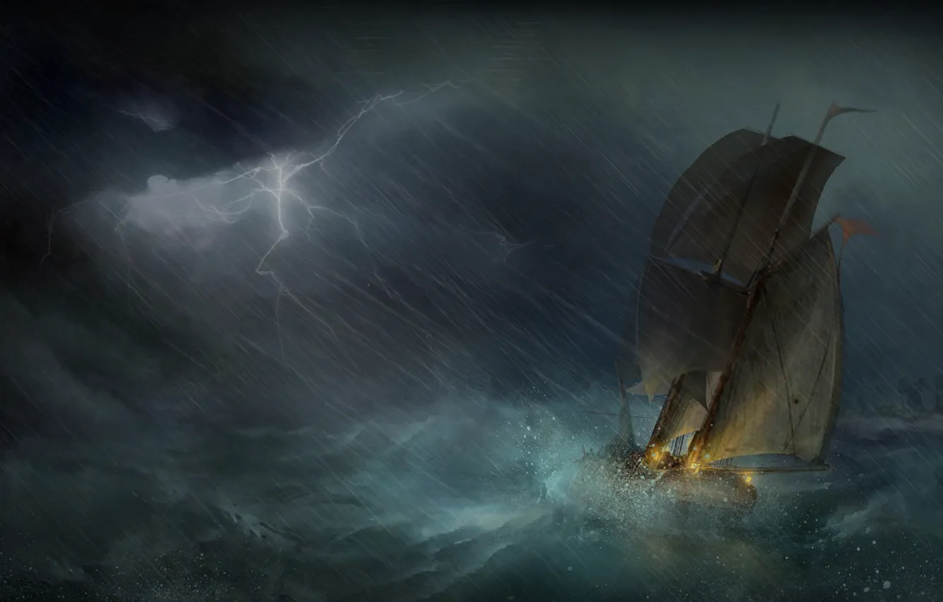 Photo wallpaper sea, storm, zipper, ship, sailboat, art