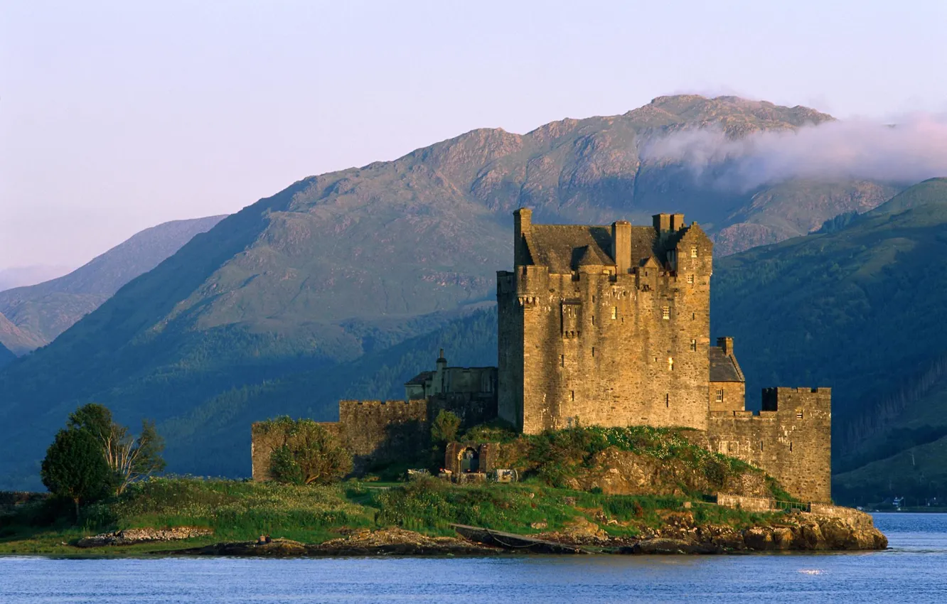 Photo wallpaper water, mountains, nature, castle, Scotland, beautiful