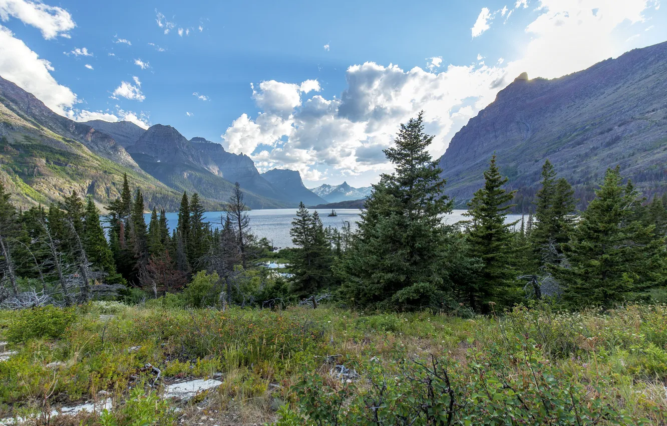 Photo wallpaper the sky, mountains, lake, day