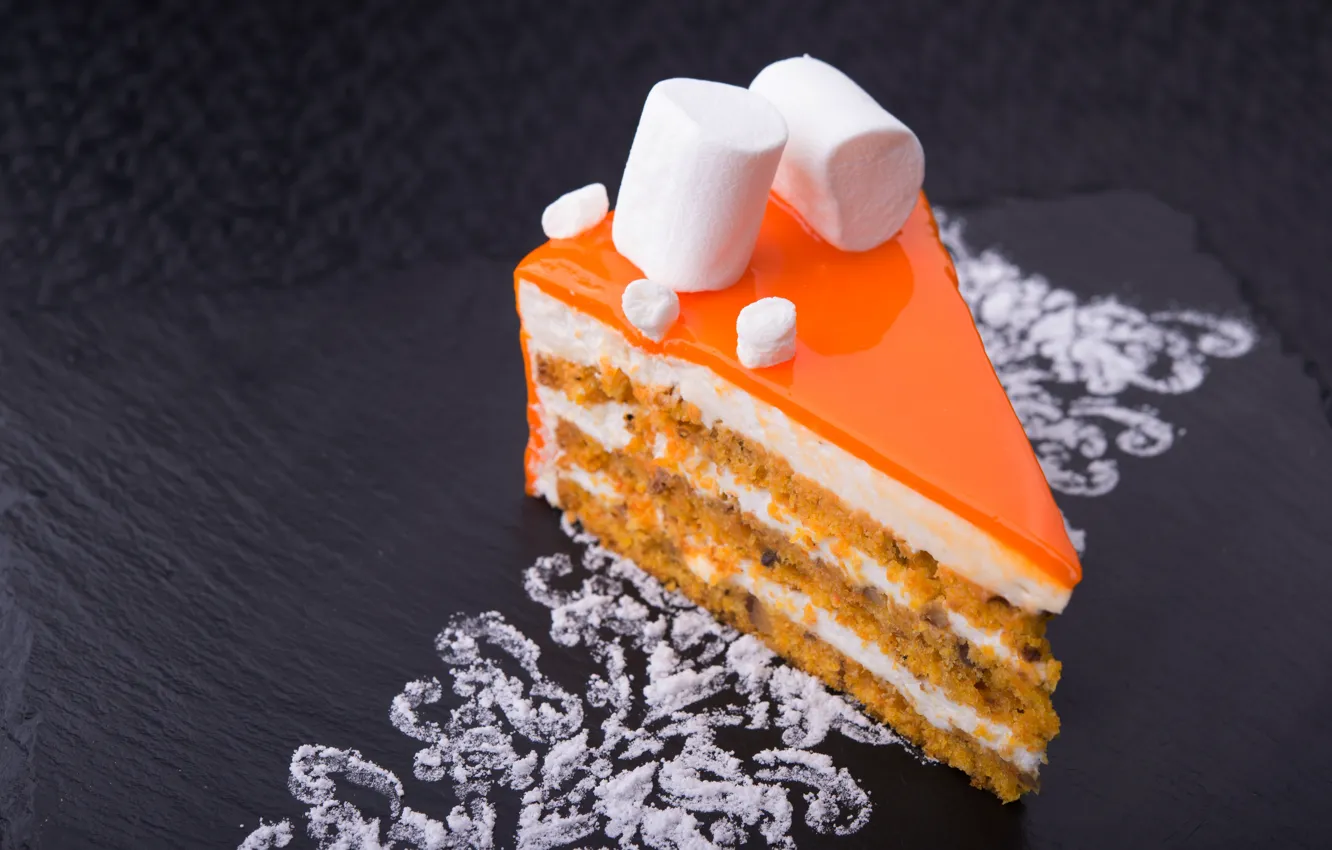 Photo wallpaper cake, cream, dessert, a piece of cake, marshmallows