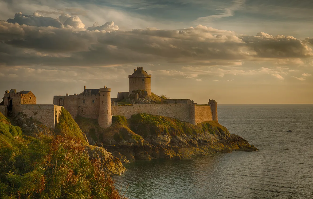 Photo wallpaper sea, castle, rocks, France, tower, fortress, Fort La Latte