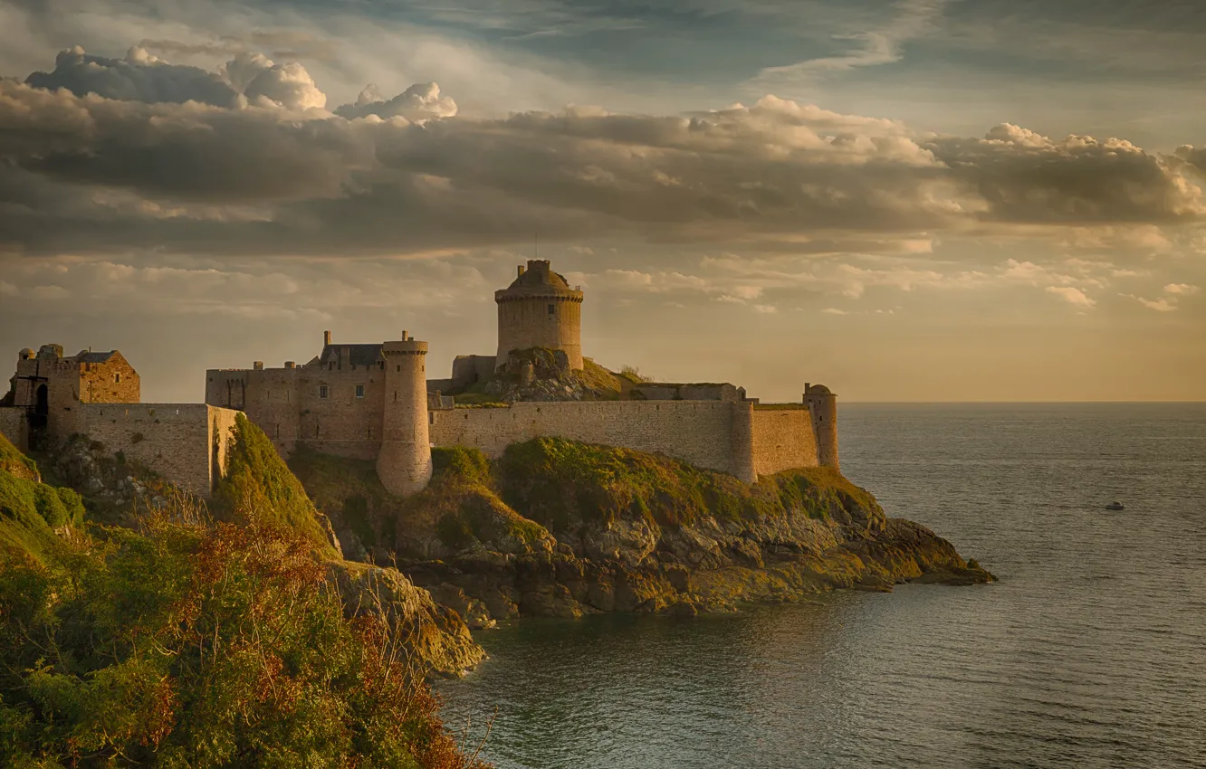 Photo wallpaper sea, rock, castle, France, tower, fortress, Fort La Latte