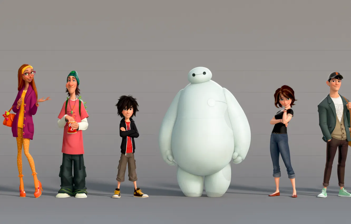 Photo wallpaper cartoon, characters, Walt Disney Pictures, Big Hero 6, Baymax, City of heroes, Concept Art