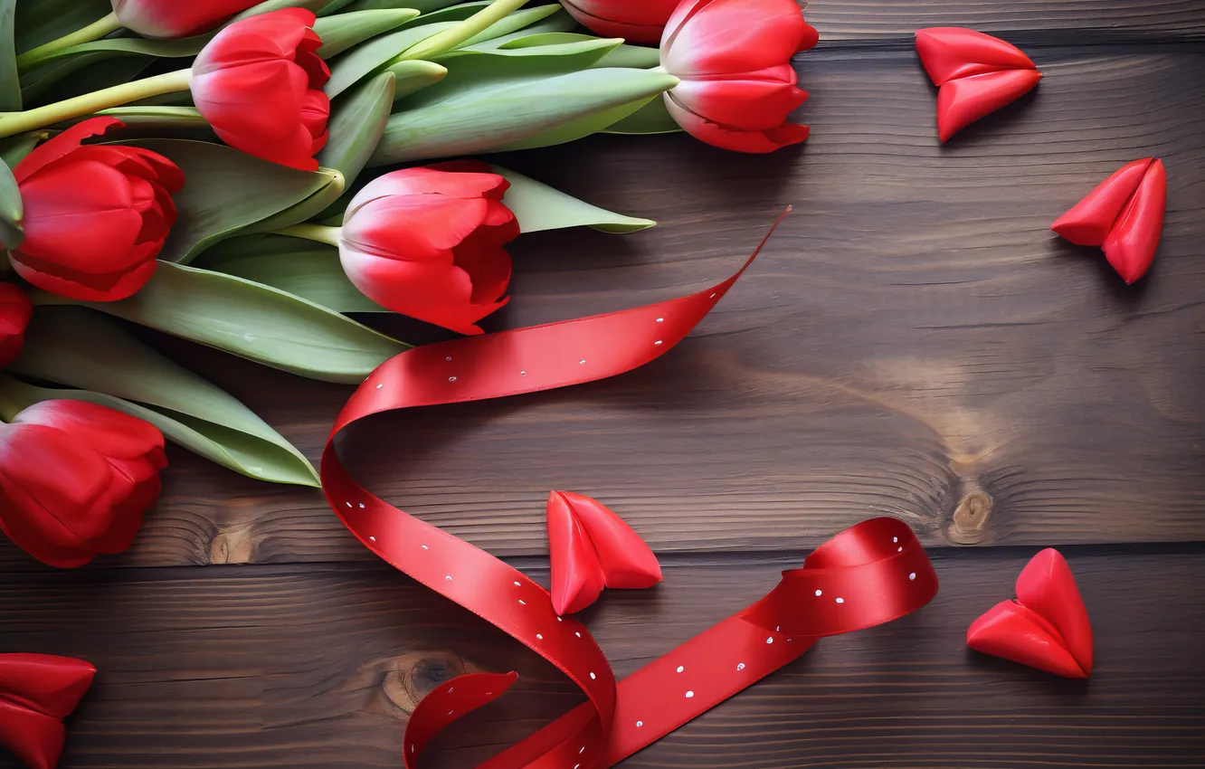 Photo wallpaper love, flowers, gift, romance, tulips, red, love, Valentine's day