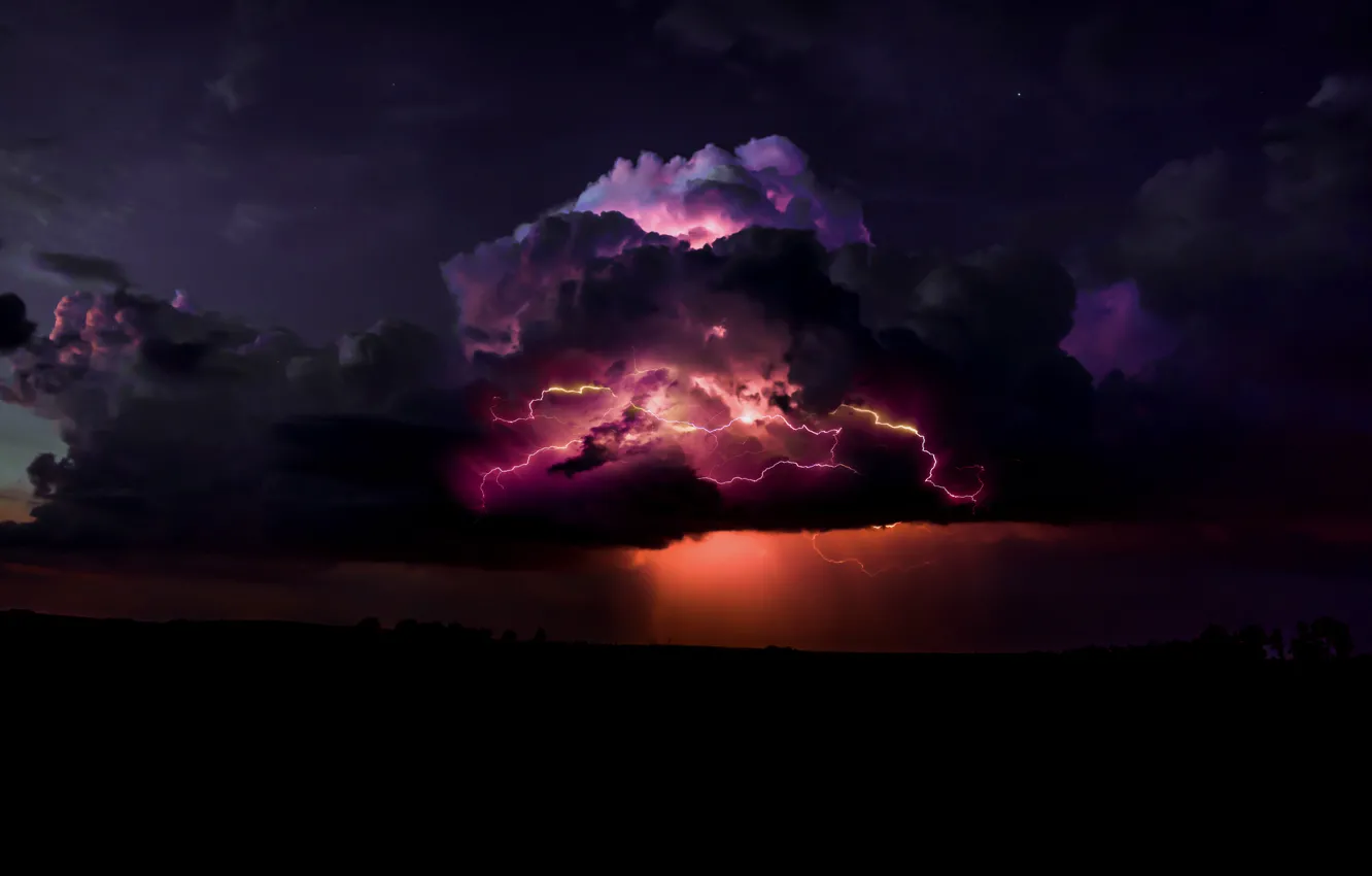 Photo wallpaper clouds, lightning, bad weather