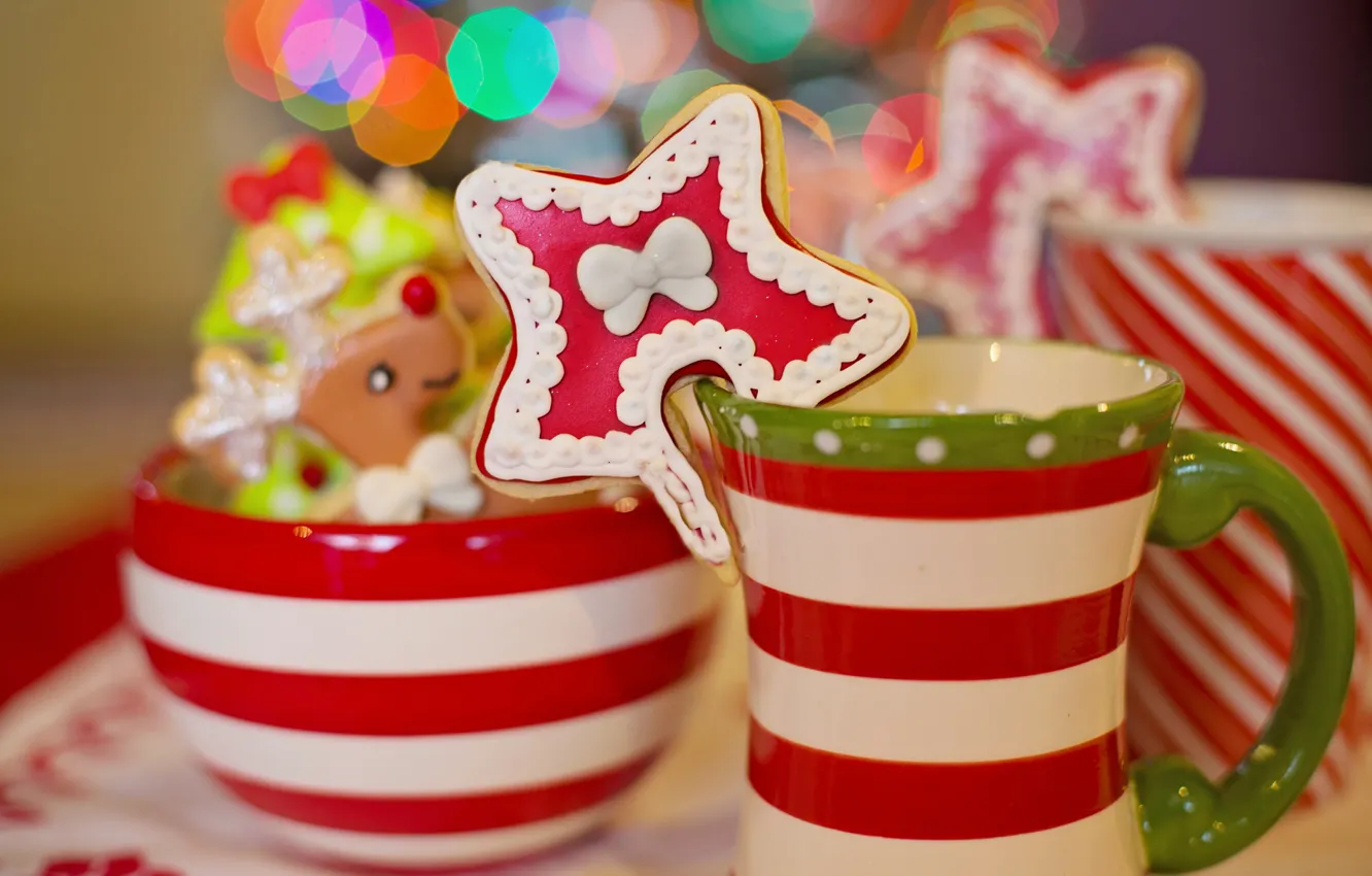Photo wallpaper holiday, cookies, Christmas, mug, New year, figure, Christmas decorations, bowl