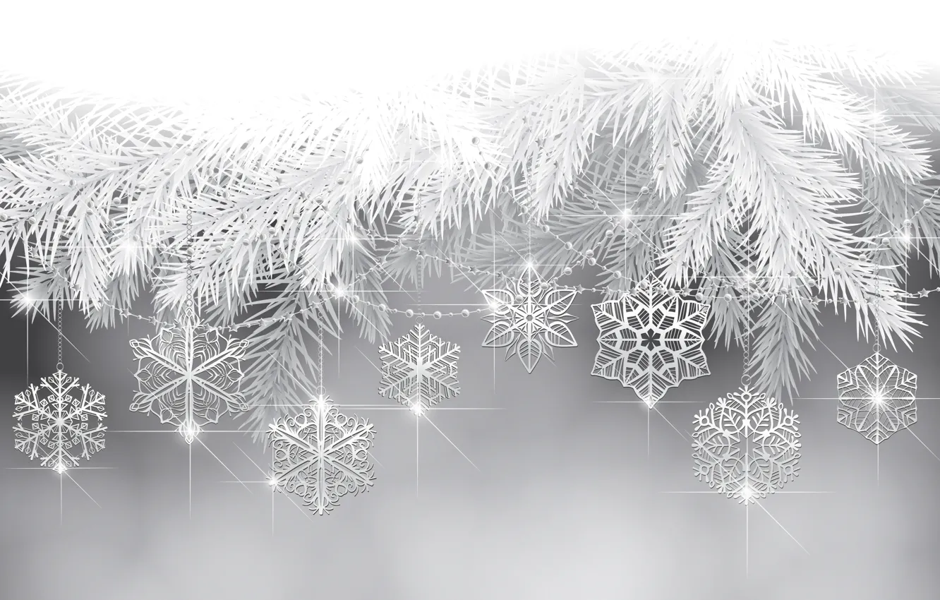 Photo wallpaper snowflakes, holiday, tree, new year, twigs