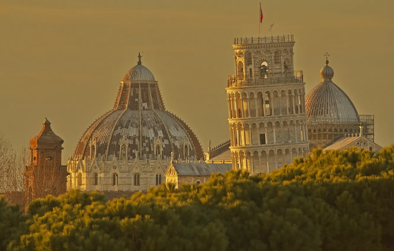 Photo wallpaper landscape, Italy, Cathedral, Pisa, the leaning tower