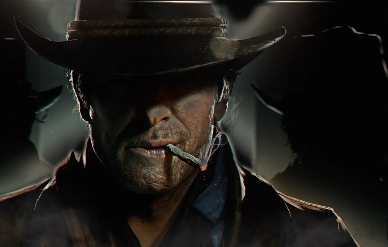 Photo wallpaper hat, art, cigarette, cowboy, Red Dead Redemption 2, RDO, Arthur Morgan
