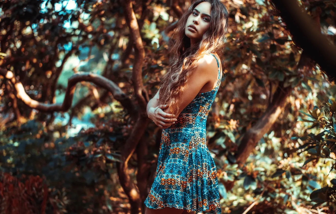 Photo wallpaper trees, pose, dress, long hair, Sheila Sa, Andreas-Joachim Lins
