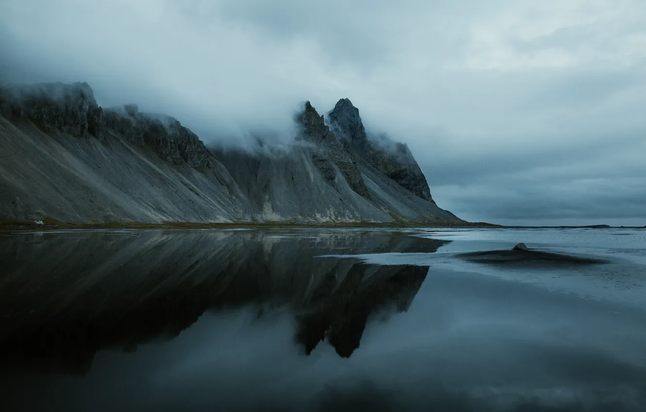 Photo wallpaper beach, the sky, mountains, clouds, nature, the ocean, rocks, shore