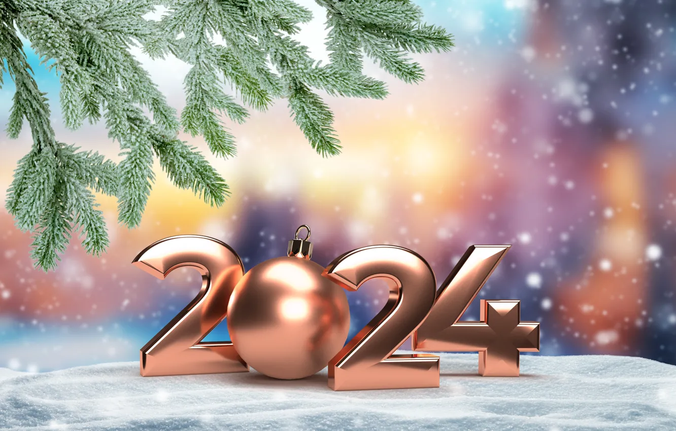 Photo wallpaper winter, snow, snowflakes, gold, new year, figures, golden, winter