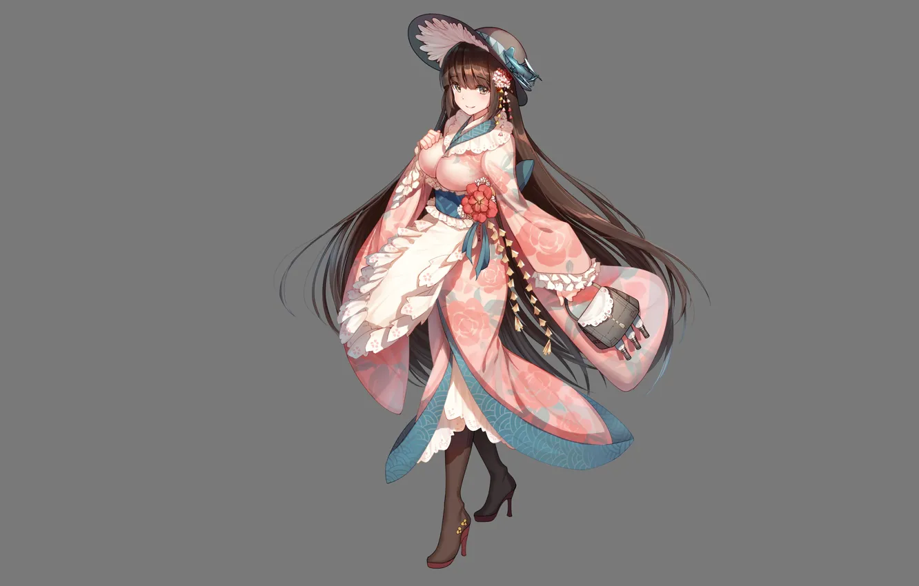 Photo wallpaper girl, long hair, dress, anime, beautiful, pretty, brunette, attractive