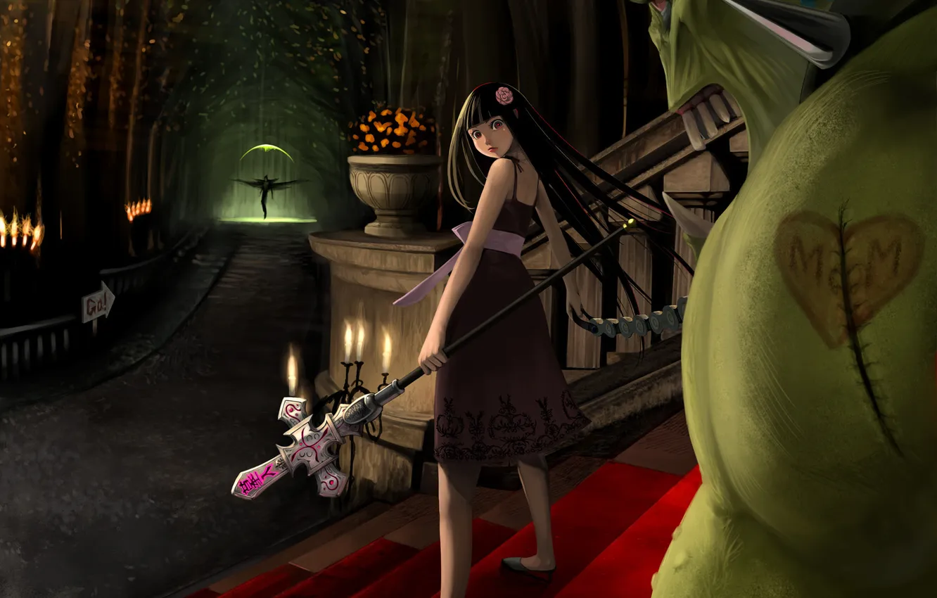 Photo wallpaper girl, night, Park, anime, rod