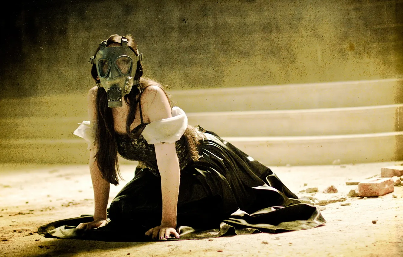 Photo wallpaper girl, style, background, Apocalypse, gas mask
