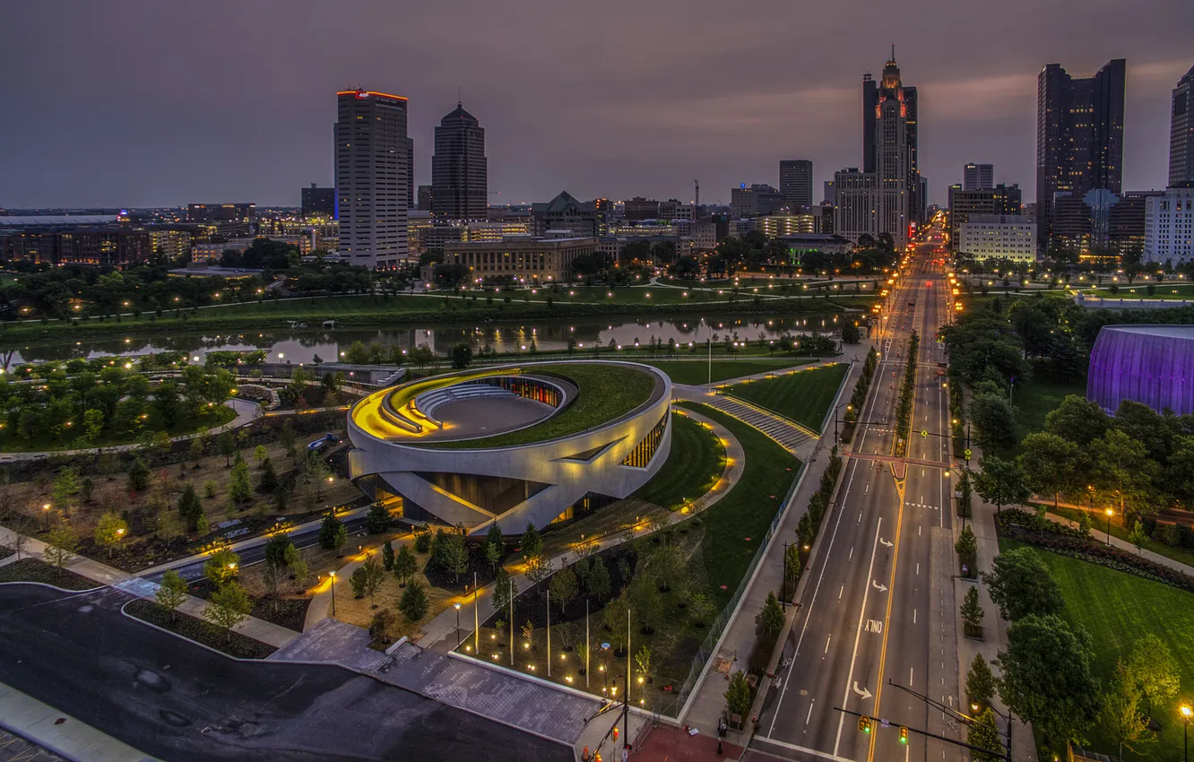 Photo wallpaper road, the evening, USA, megapolis, Columbus Ohio