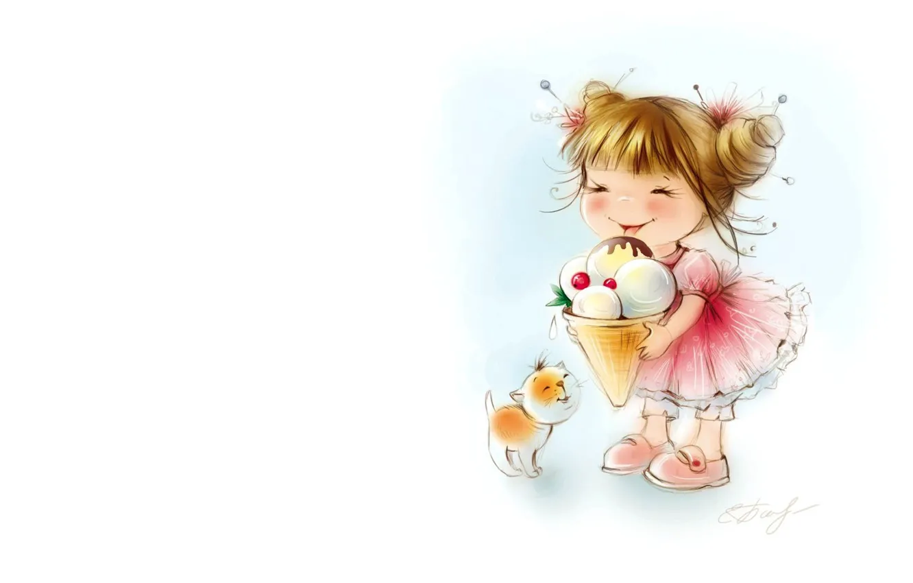 Photo wallpaper mood, art, ice cream, girl, dog, Catherine Attendants, children's. summer