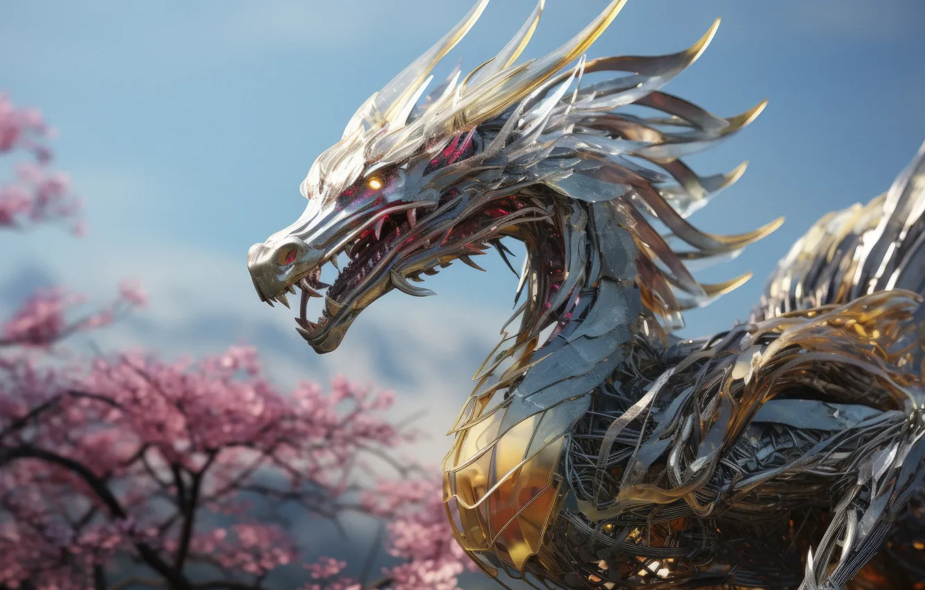 Photo wallpaper fantasy, dragon, mouth, catch, burning gaze