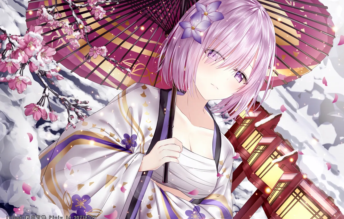 Photo wallpaper girl, flowers, spring, umbrella, Fate / Grand Order, The destiny of a great campaign