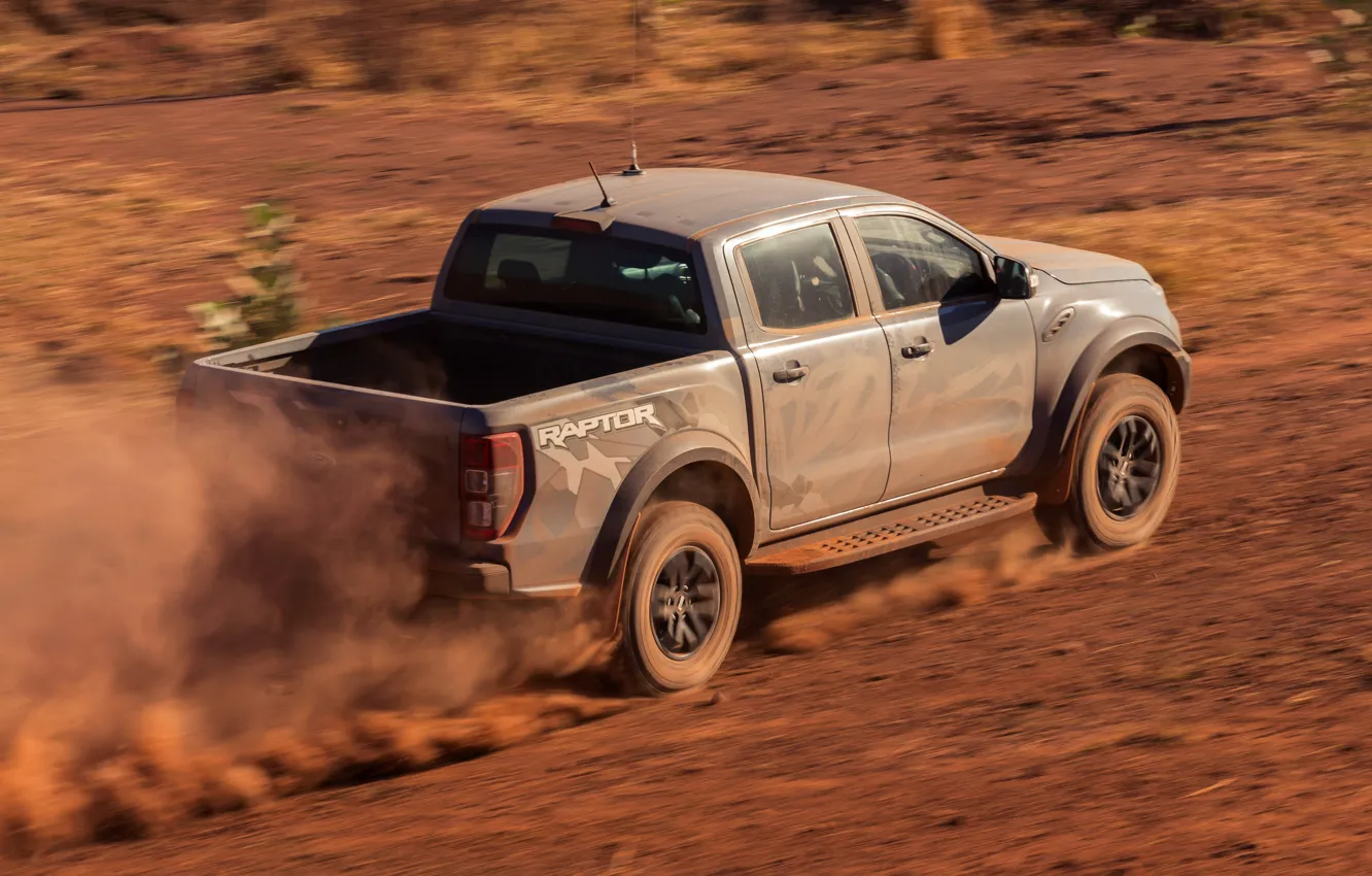 Photo wallpaper grey, movement, earth, Ford, Raptor, pickup, 2018, Ranger