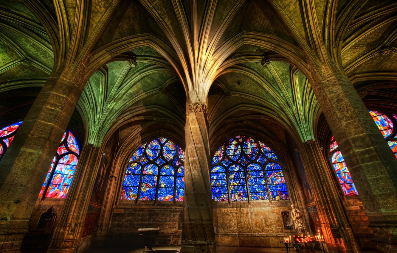 Photo wallpaper Gothic, Cathedral, stained glass, column