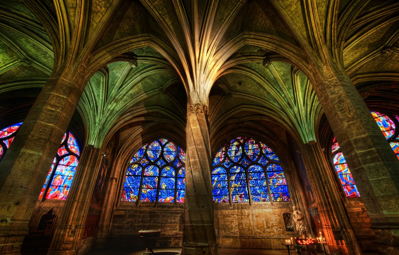 Photo wallpaper Gothic, stained glass, Cathedral, columns