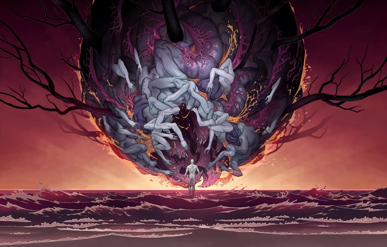 Photo wallpaper sea, water, clot, people, hands, comic