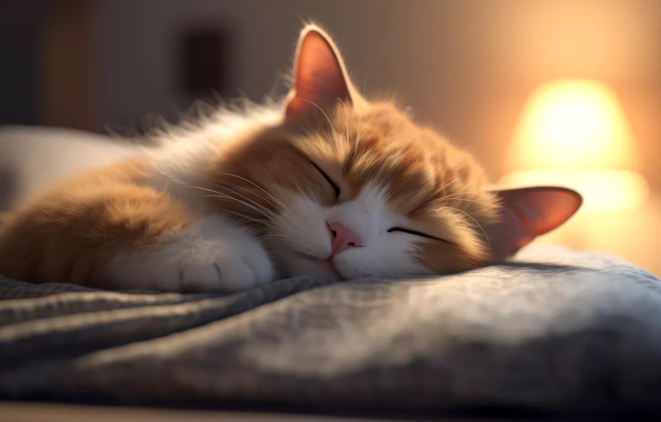 Photo wallpaper cat, cat, light, pose, room, lamp, sleep, legs