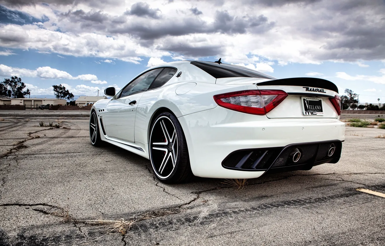 Photo wallpaper white, reflection, Maserati, white, rear view, GranTurismo, Maserati, MC Road