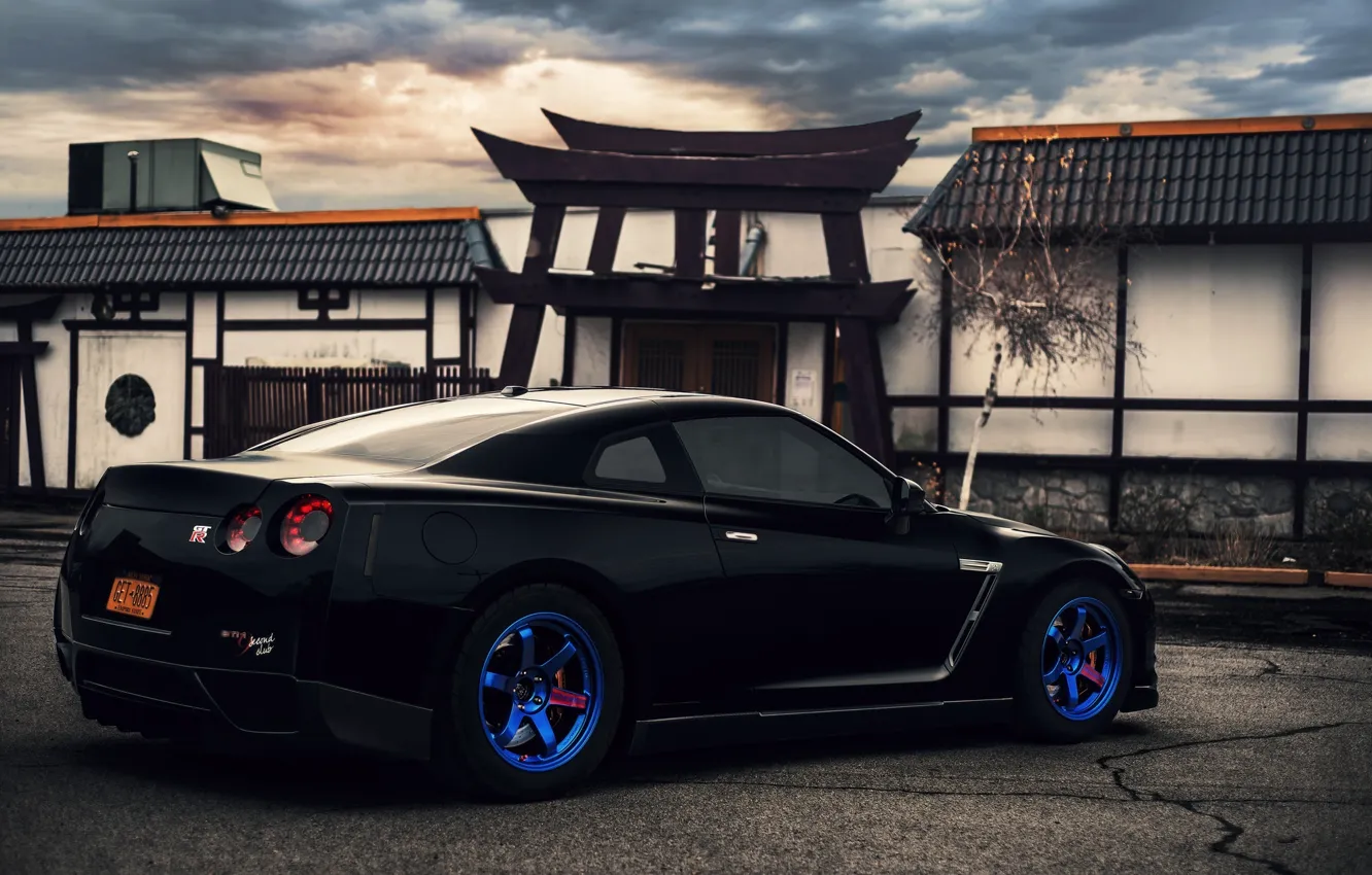 Photo wallpaper Ass, Nissan, GT-R, R35, Blue Wheels