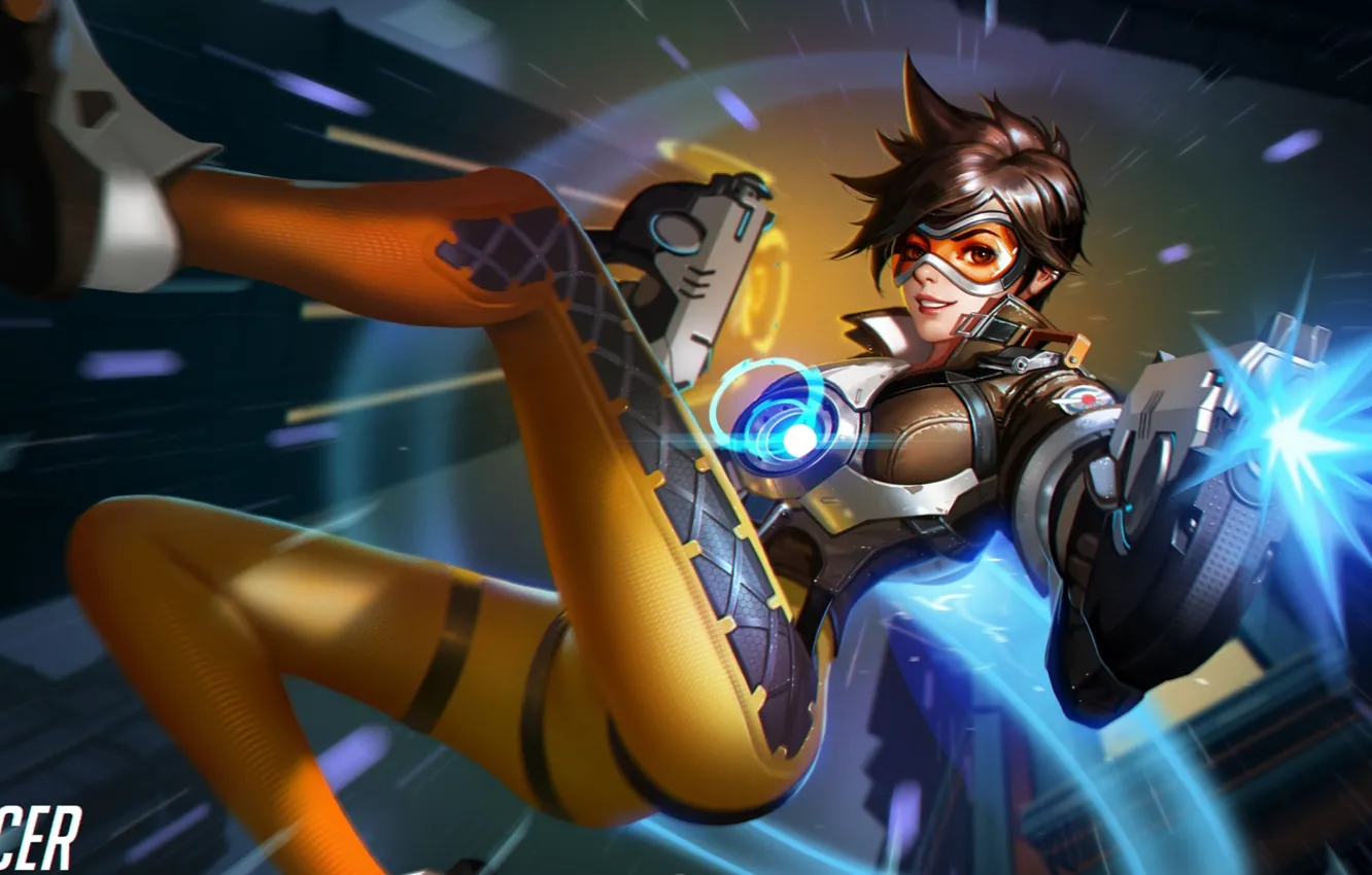Photo wallpaper game, Blizzard Entertainment, Overwatch, Tracer