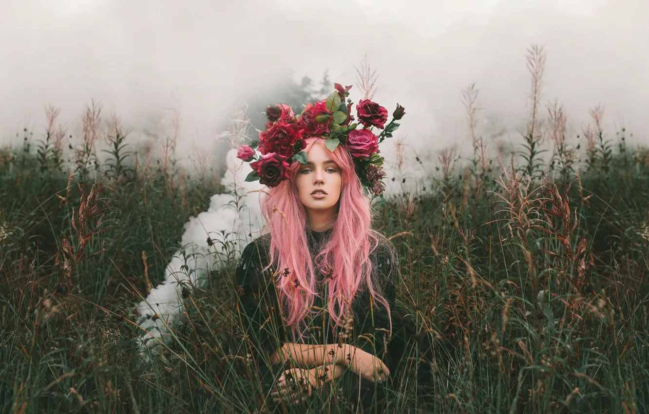Photo wallpaper girl, smoke, wreath, Alexandra Cameron, The Command
