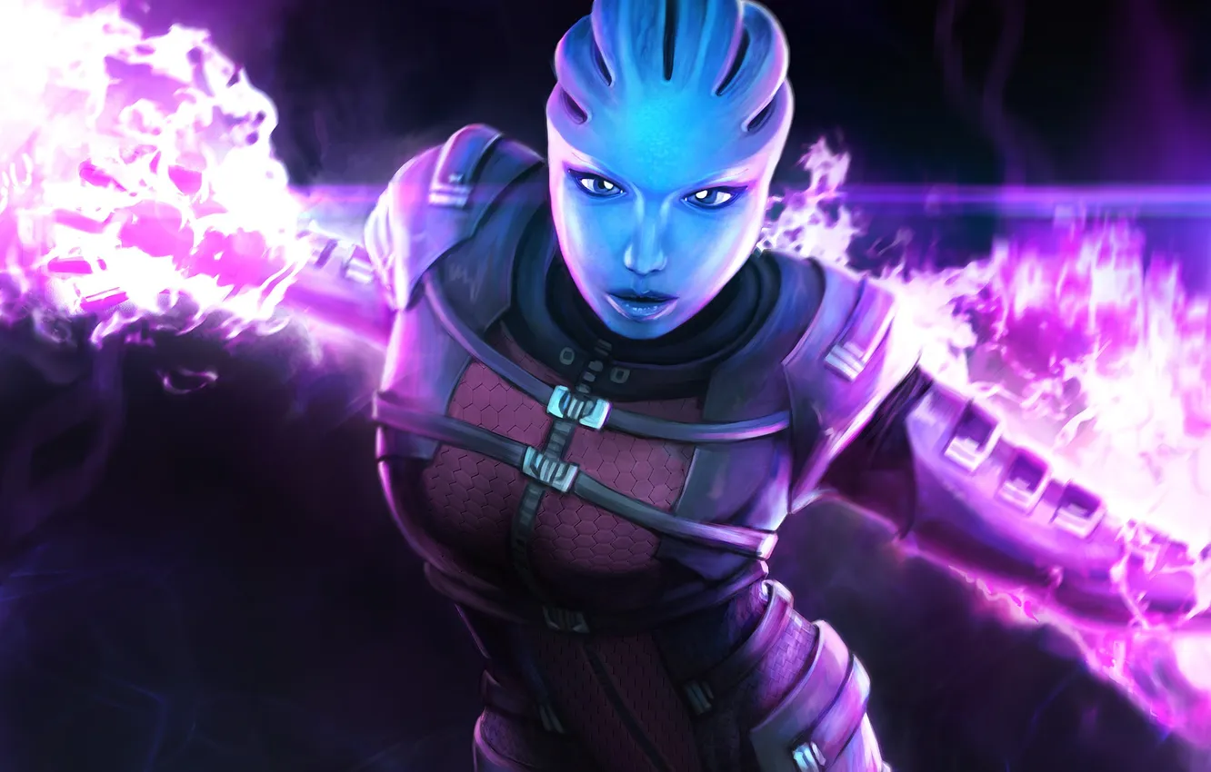 Photo wallpaper art, mass effect, Azari, biotik, Asari Vanguard