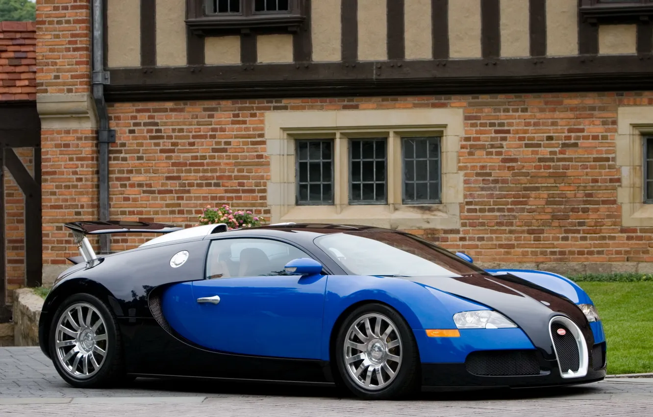Photo wallpaper Blue, Machine, Bugatti, Bugatti, Veyron, Machine, Veyron, Black
