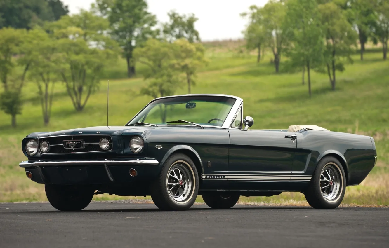 Photo wallpaper trees, Mustang, Ford, Ford, green, Mustang, convertible, 1965