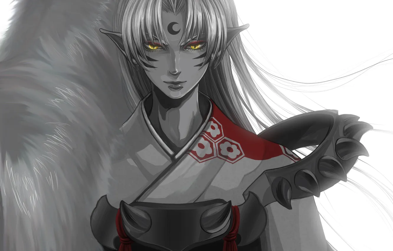 Photo wallpaper figure, a month, spikes, tattoo, fur, guy, ears, InuYasha