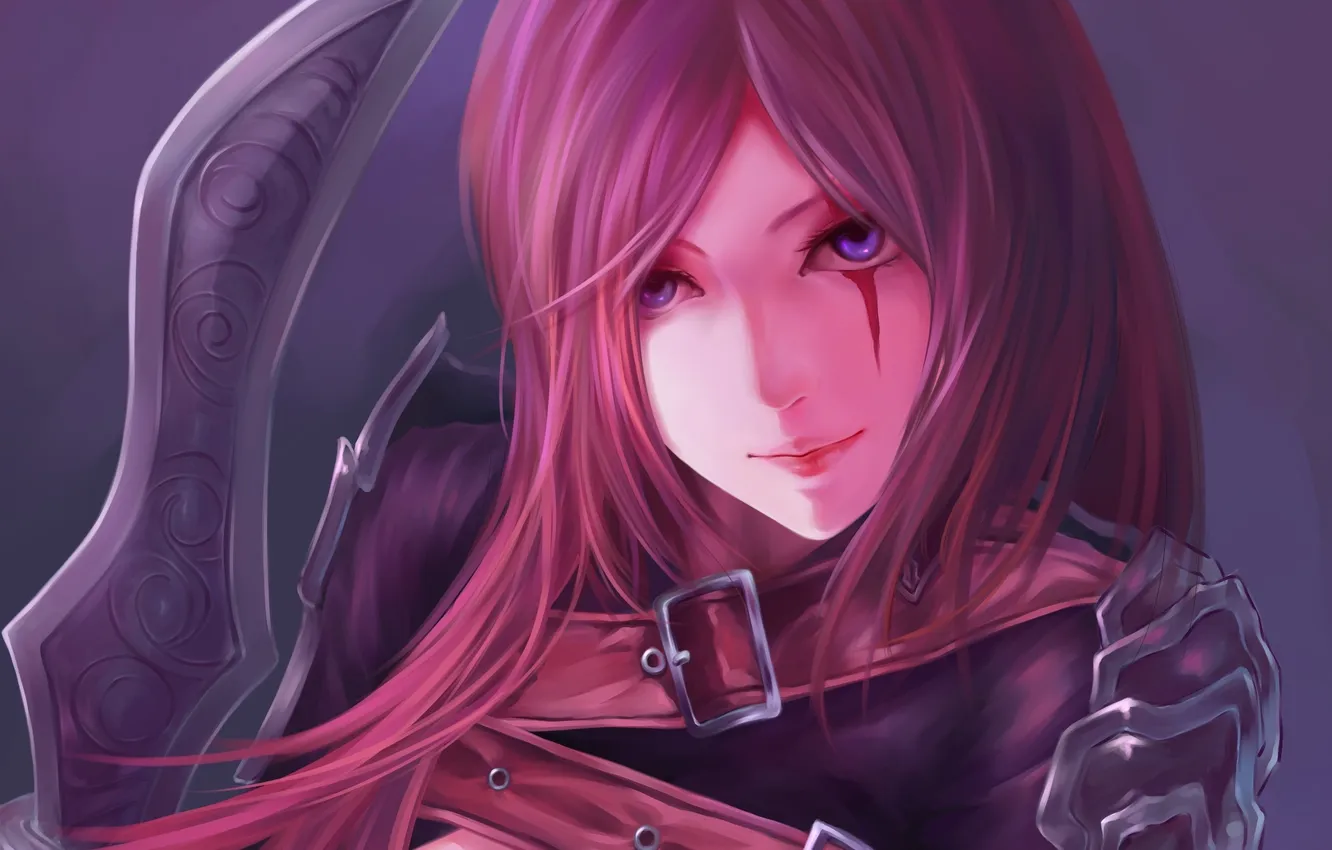 Photo wallpaper look, weapons, art, lol, League of Legends, Katarina, red hair, straps