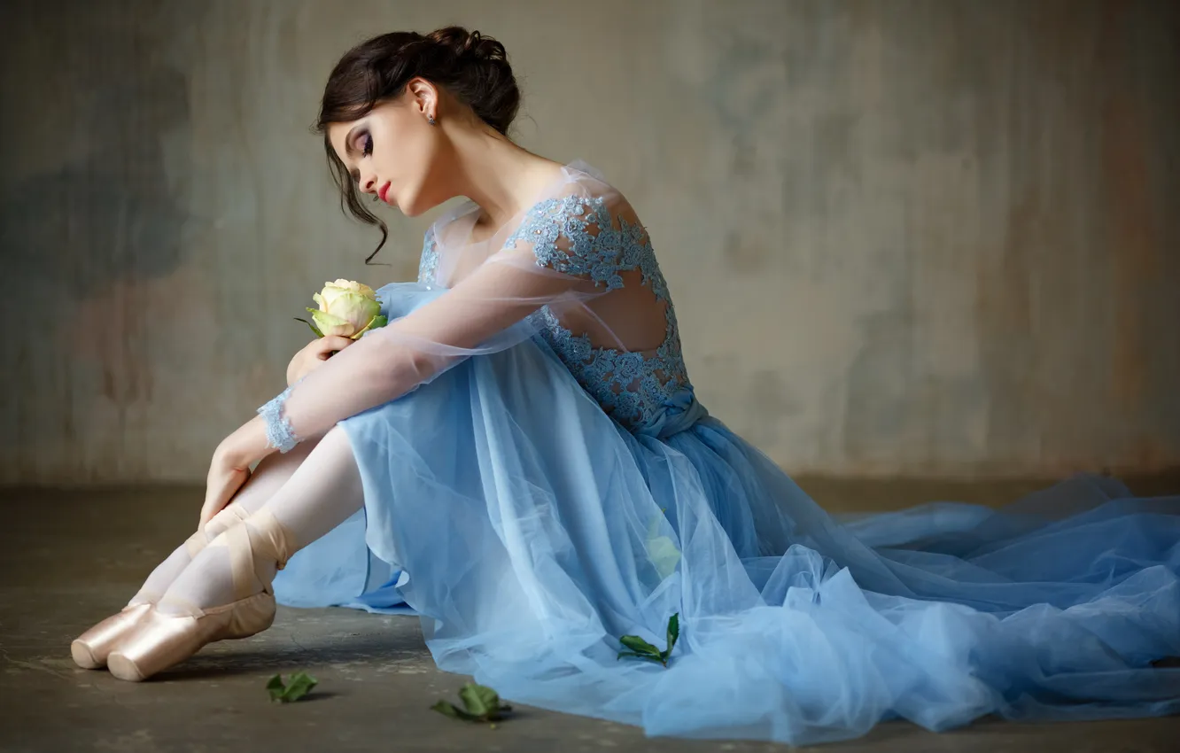 Photo wallpaper pose, ballerina, photoshoot, blue dress