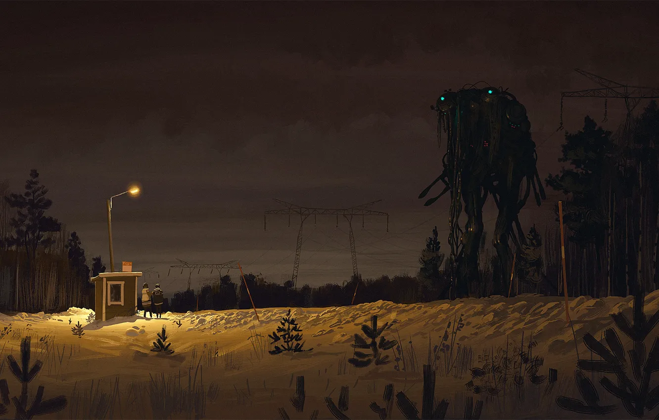 Photo wallpaper forest, night, lights, booth, bio thehost