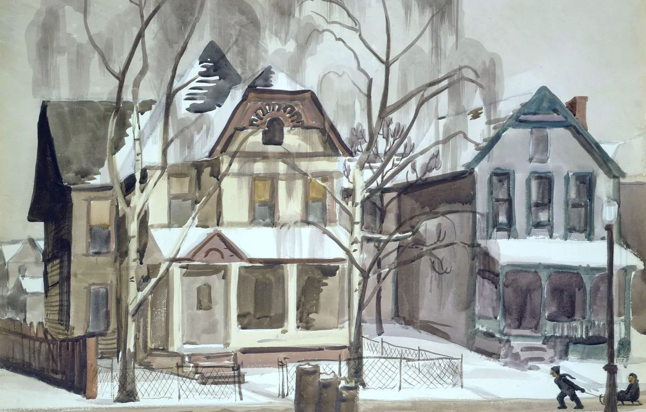 Photo wallpaper 1928, Charles Ephraim Burchfield, Winter Scene with Children