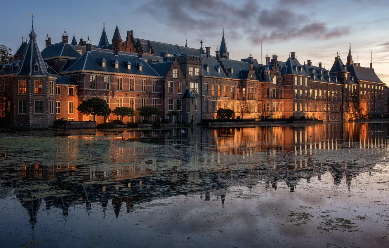 Photo wallpaper river, building, the evening, Denmark, Parliament